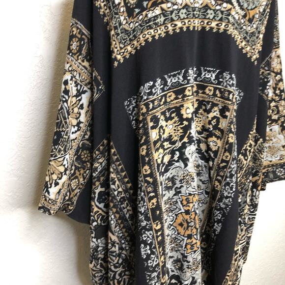 Fuzzi black white gold floral fringe trim open front kimono top size Medium - Picture 12 of 16